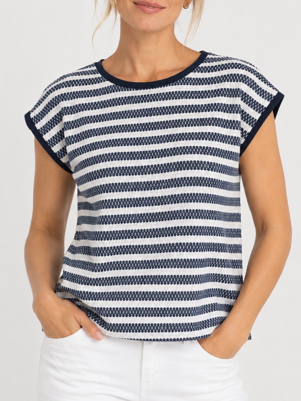 Tribal Navy and White Striped Short Sleeve Tee